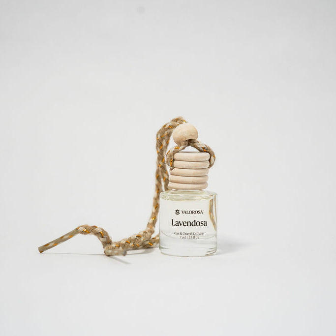 Car Diffuser bottle with wooden cap on a white background